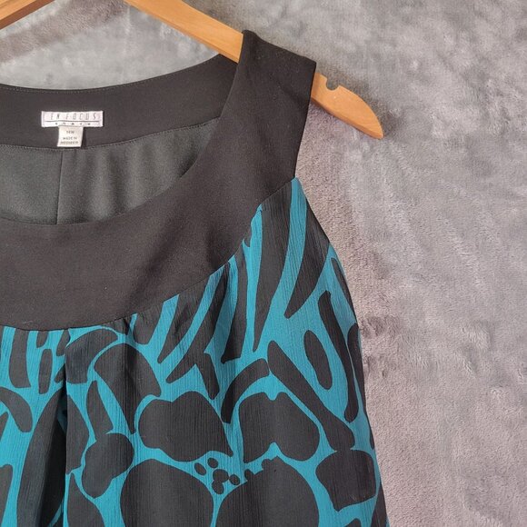 En Focus Women Teal Black Sleeveless Shift Dress 14W Plus Size Abstract Floral - Picture 3 of 9